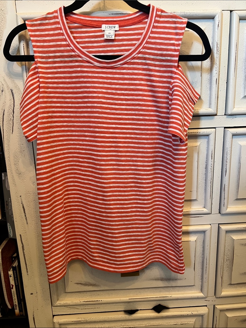J. Crew Coral & White Striped Cold-Shoulder Tank